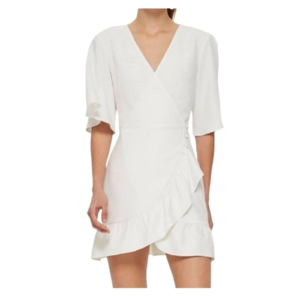 Topshop Ivory Wrap Ruffle Mini Dress
